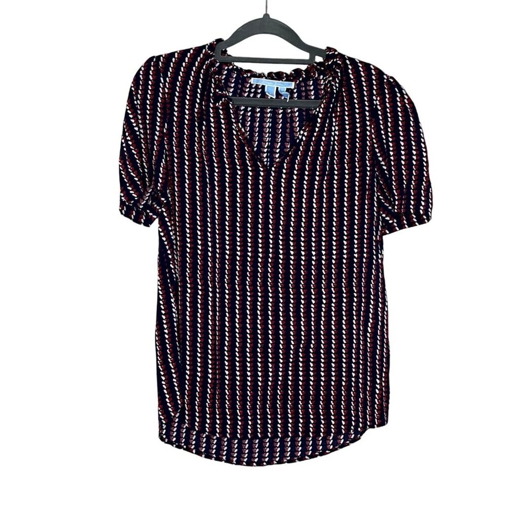Draper James Heart Peasant Top Nassau Navy Multi Color Novelty Print Size 8